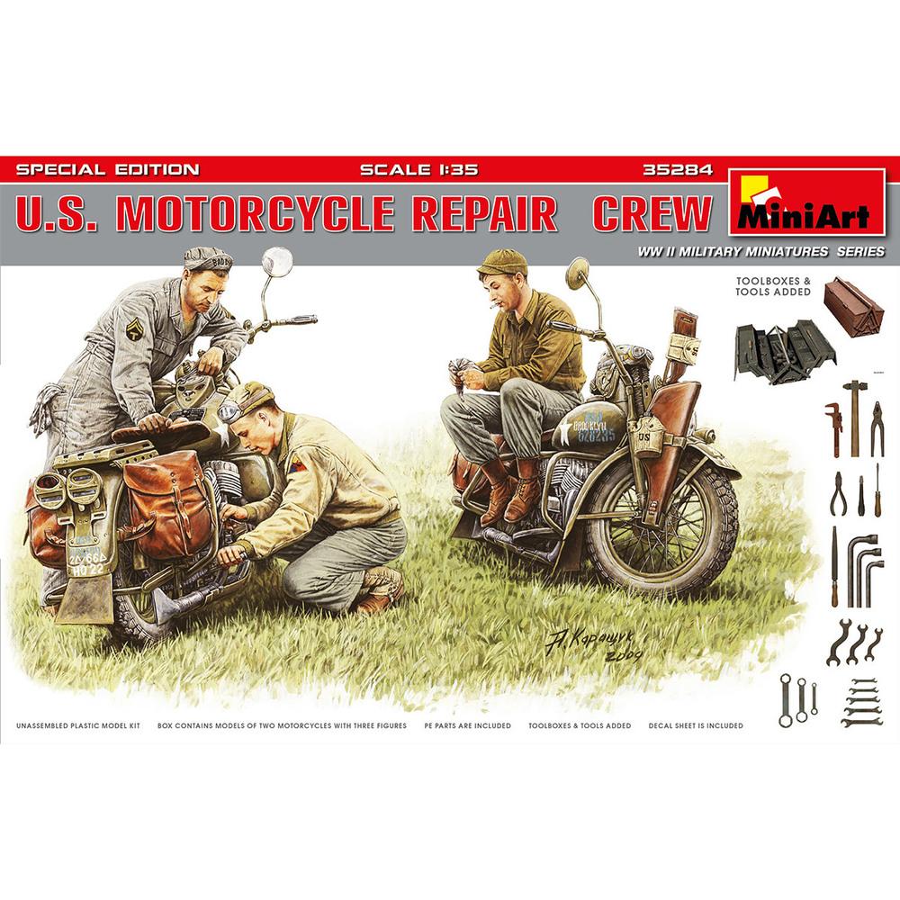 Miniart 1/35 U.S. Motorcycle Repair Crew Model Kit (Special Ed.)