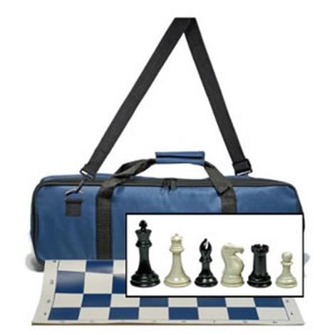 Deluxe Tournament Chess Set in a Blue Canvas Bag